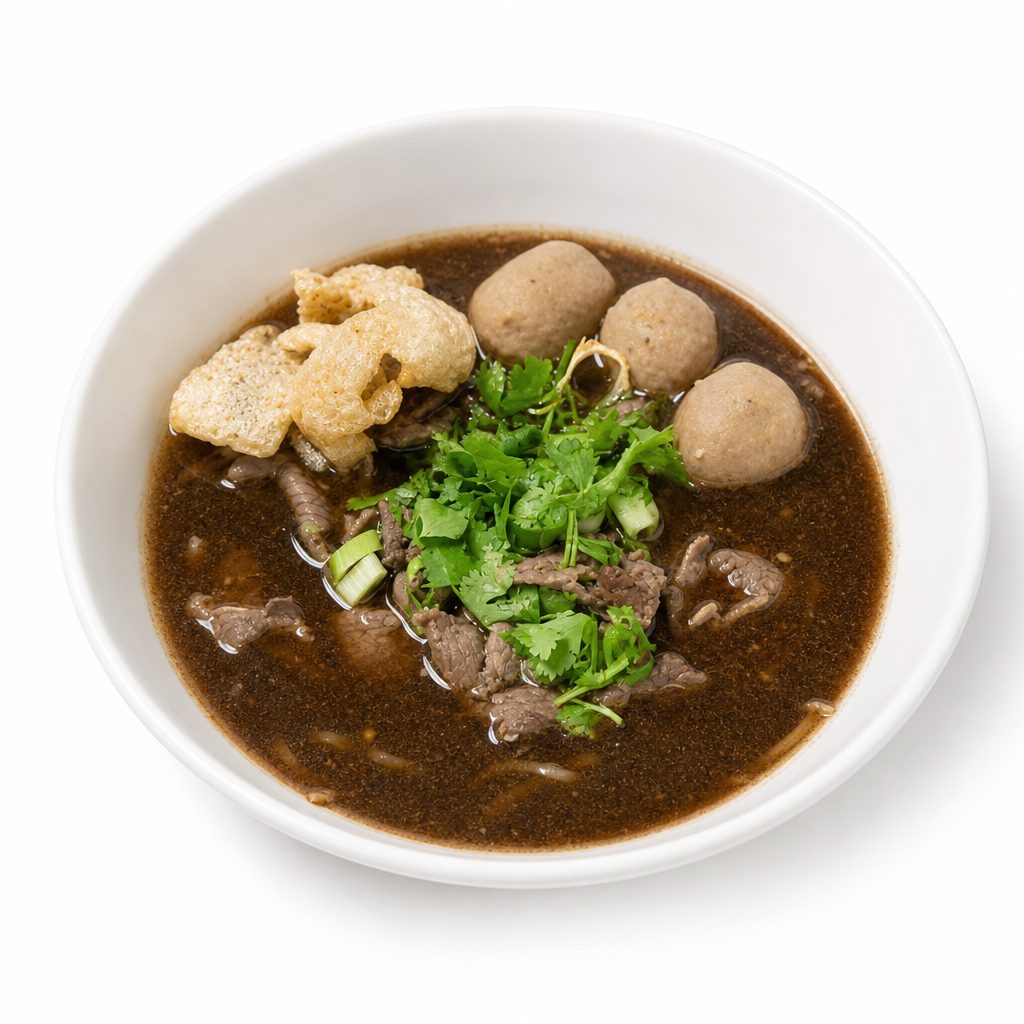 Boat Noodles with Beef and Meatballs.